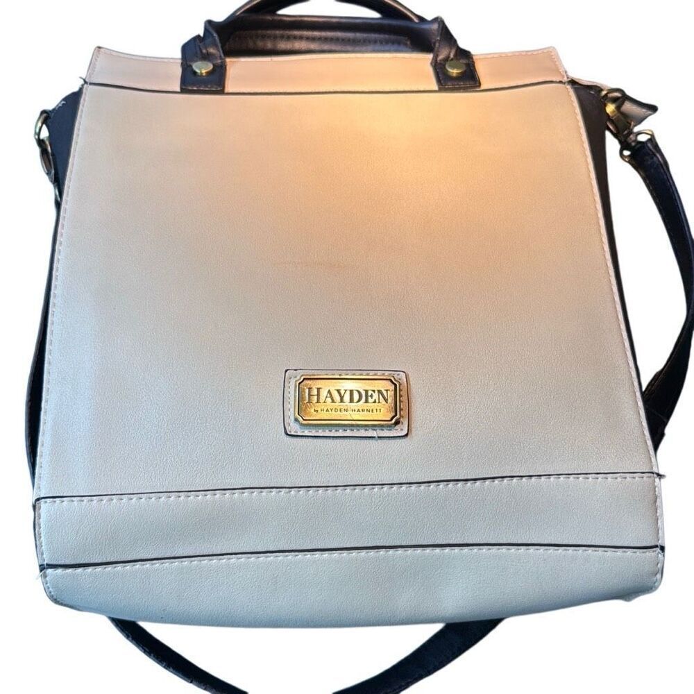 Hayden Women's Cream Black Crossbody Vegan Leather Handbag Hernnett Tote Bag